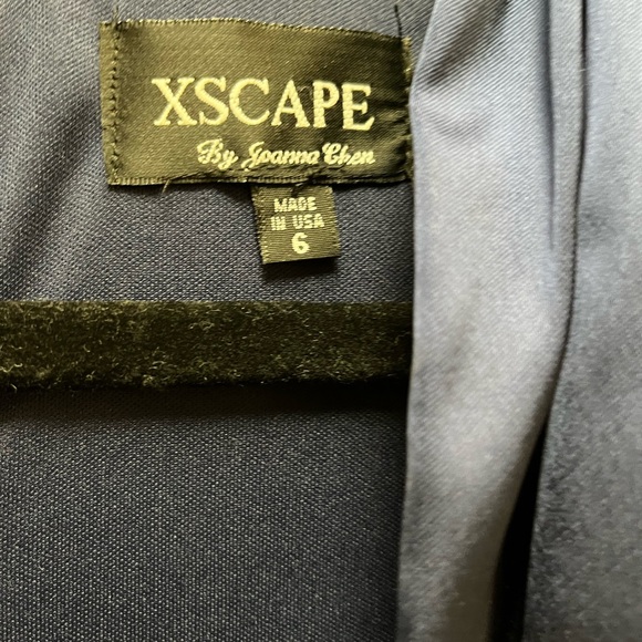 Xscape by Joanna Chen Navy Blue Stretch Satin Ruched Dress - Picture 3 of 6